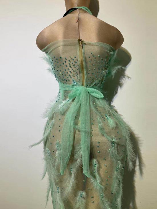 Mint Green Feather Dress - Costumes - Raywigs