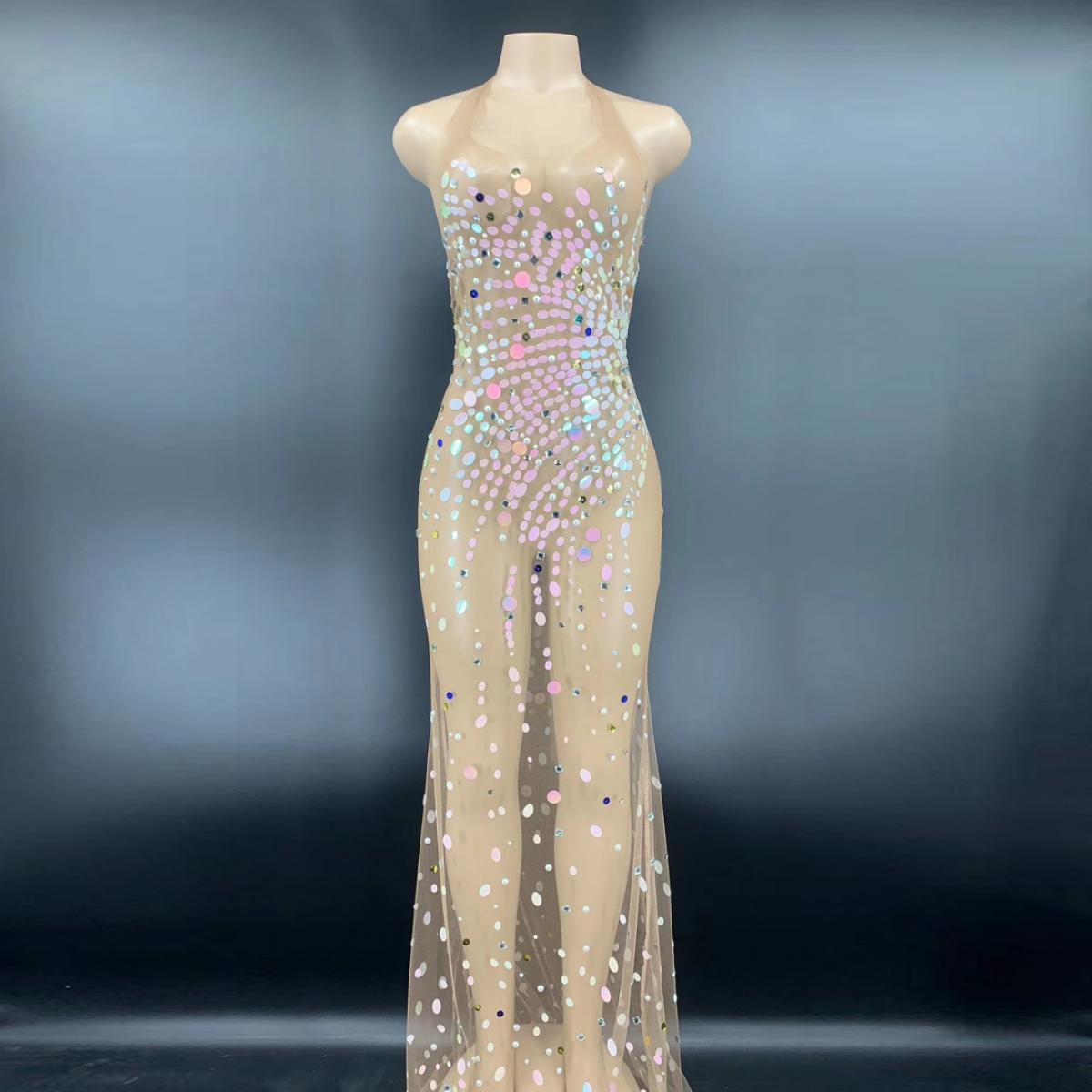 Skincolor See Through Sequin Dress - Costumes - Raywigs