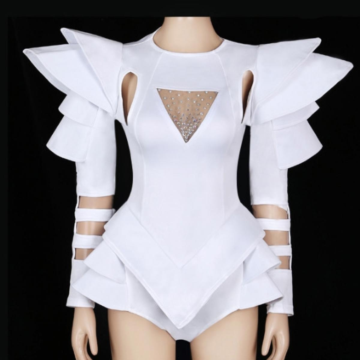 White Crystallised Rave Leotard Bodysuit - Costumes - Raywigs