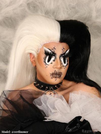 Half Black Half White Gothic Drag Wig Style Neon Synthetic Lace Front Wigs Raywigs