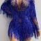 Blue Diamond Drag Fringe Bodysuit