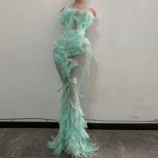 Mint Green Feather Dress - Costumes - Raywigs