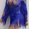 Blue Diamond Drag Fringe Bodysuit