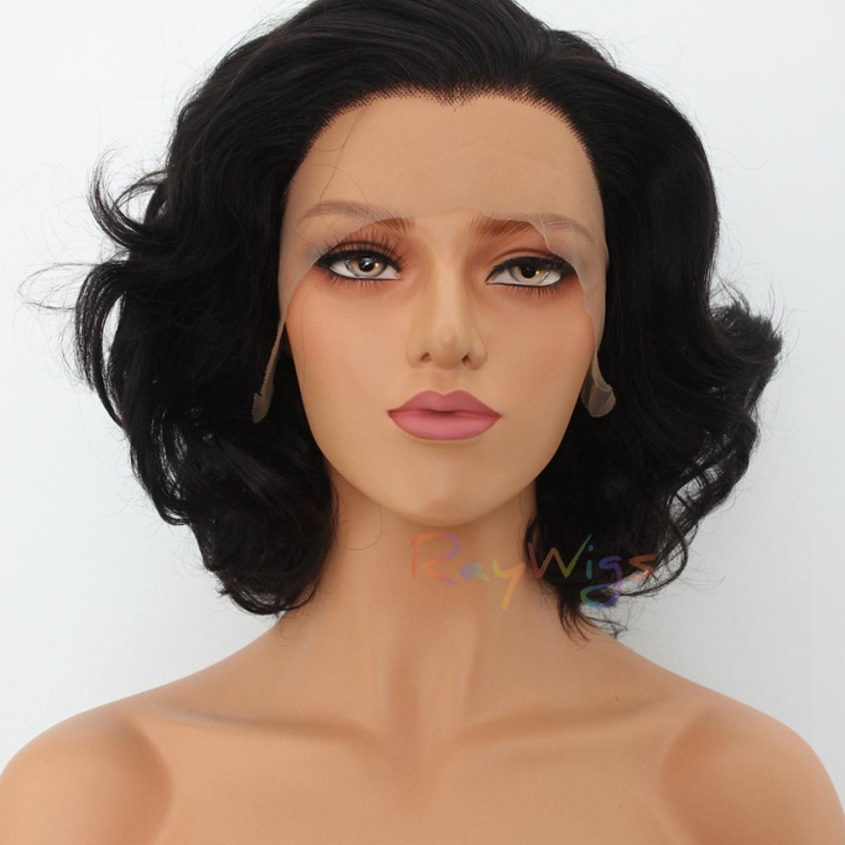 Classic Black Vintage Short Wavy Style Lace Wig Style Marilyn