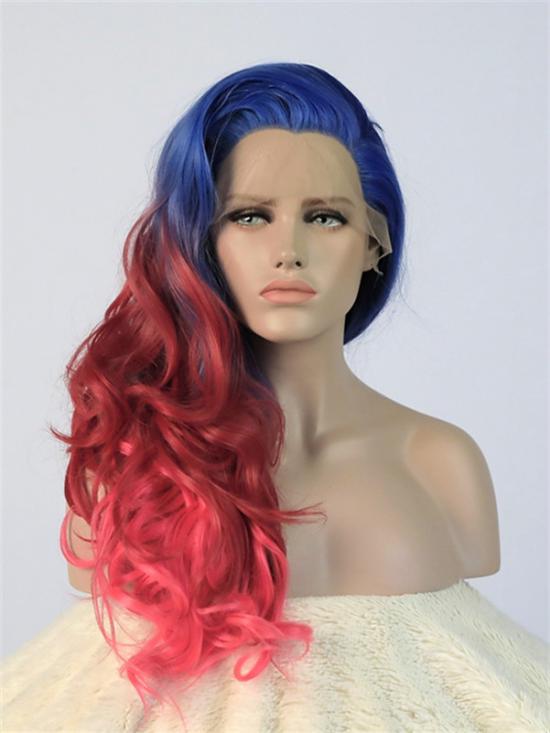 Olivia Blue Red And Pink Ombre Synthetic Lace Front Wigs