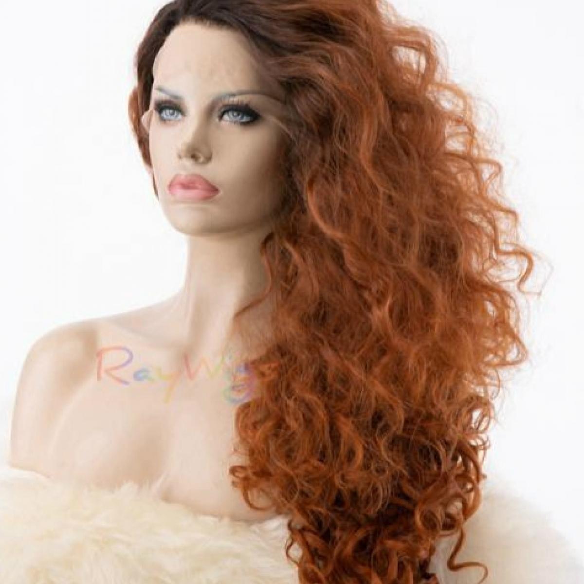 Ombre Reddish Brown Curly Wig for Drag Race Style Trinity