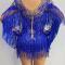 Blue Diamond Drag Fringe Bodysuit