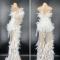 Various Colors Rhinestone Feather Long Dress